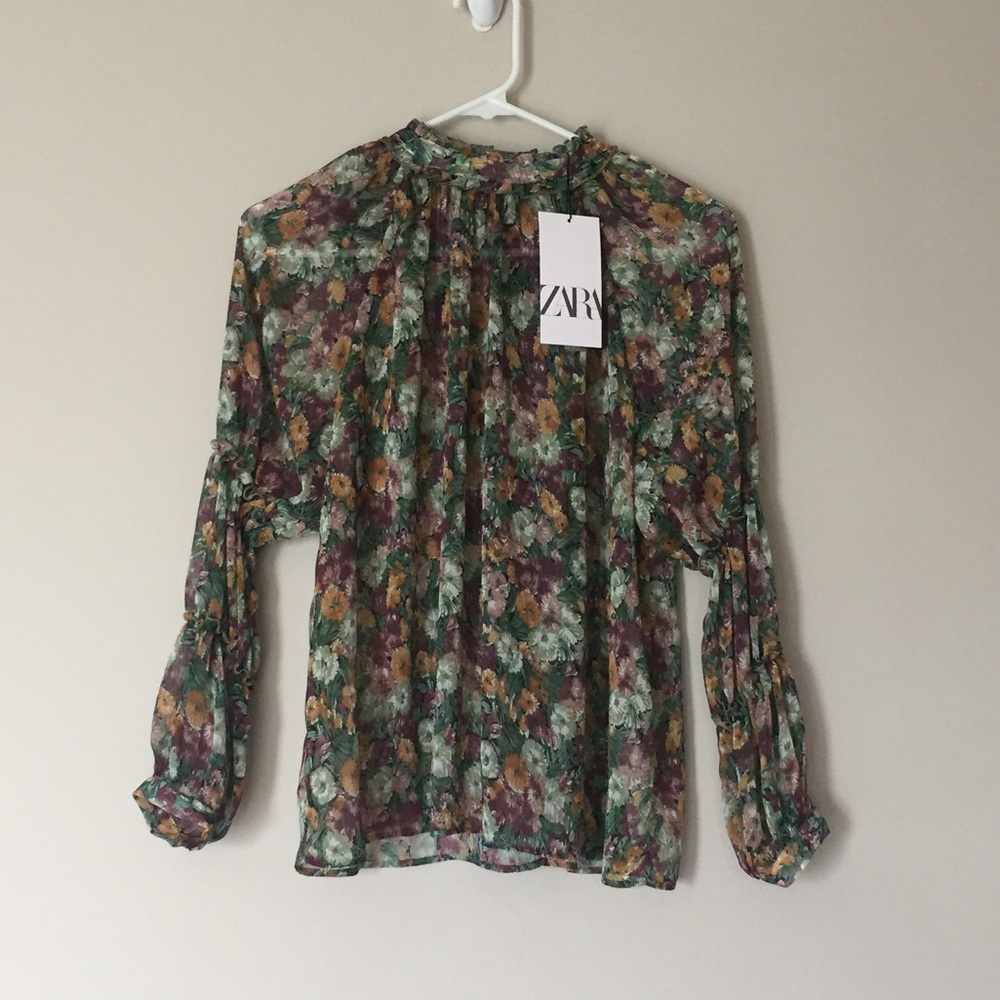 NWT Zara Sheer Floral Blouse